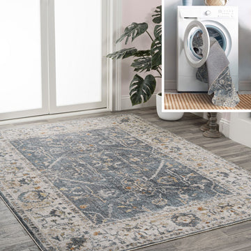 Brandy Rustic Border Low-Pile Machine-Washable Area Rug